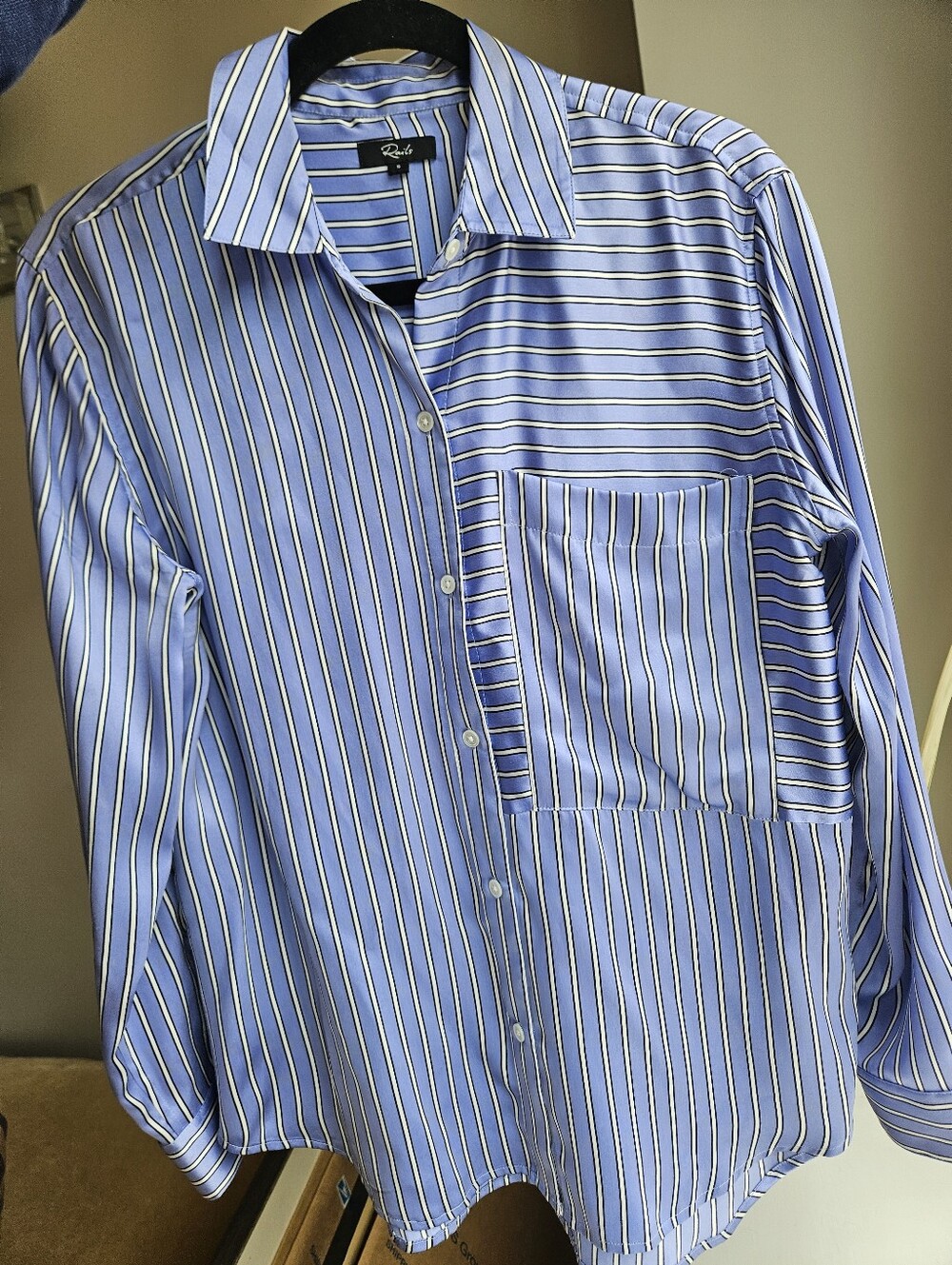Rails 100% Silk Blue Striped Button-Up Spencer Shirt Moonlight Stripe - Size S - Picture 3 of 14
